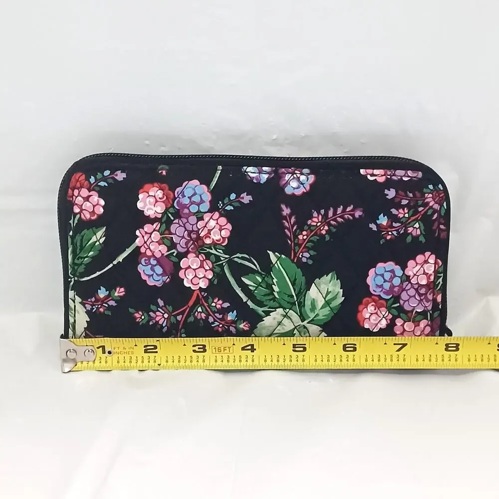 Vera Bradley Winter Berry Wallet Quilted Black Pink Purple Zip Around Accordion - Picture 7 of 8